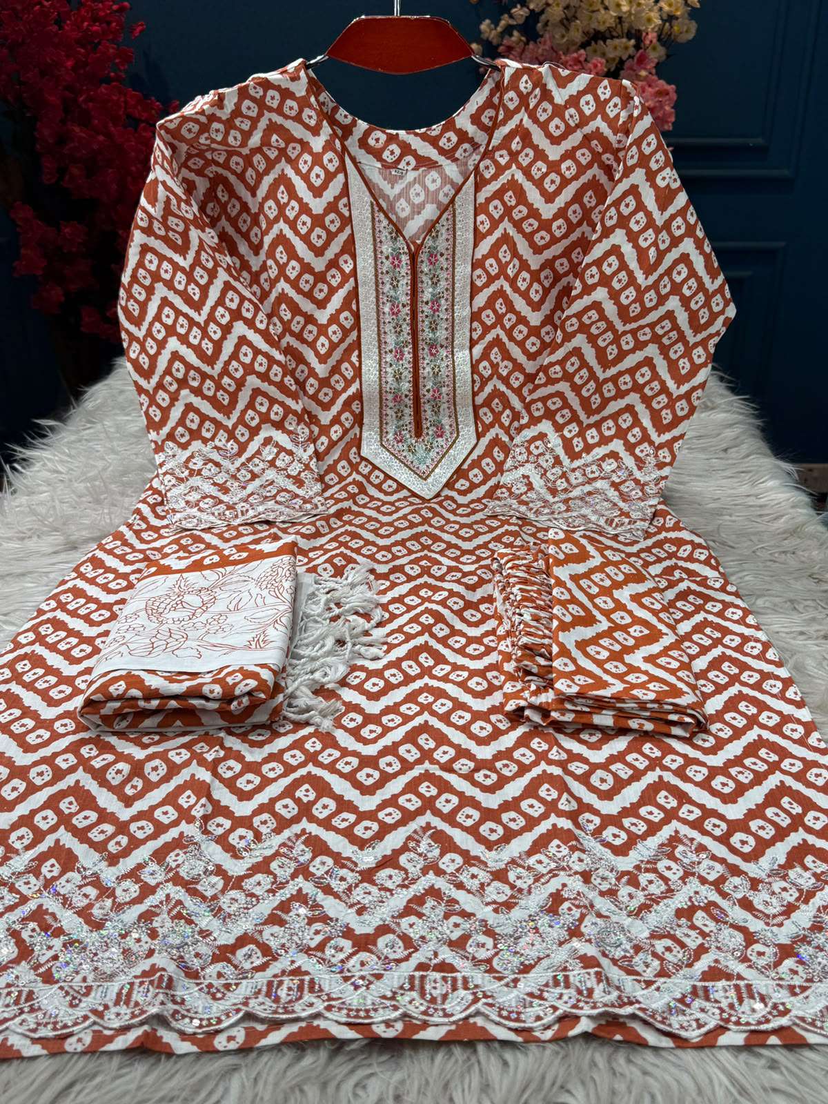 Orange Cotton Bandhani Collection - 1100