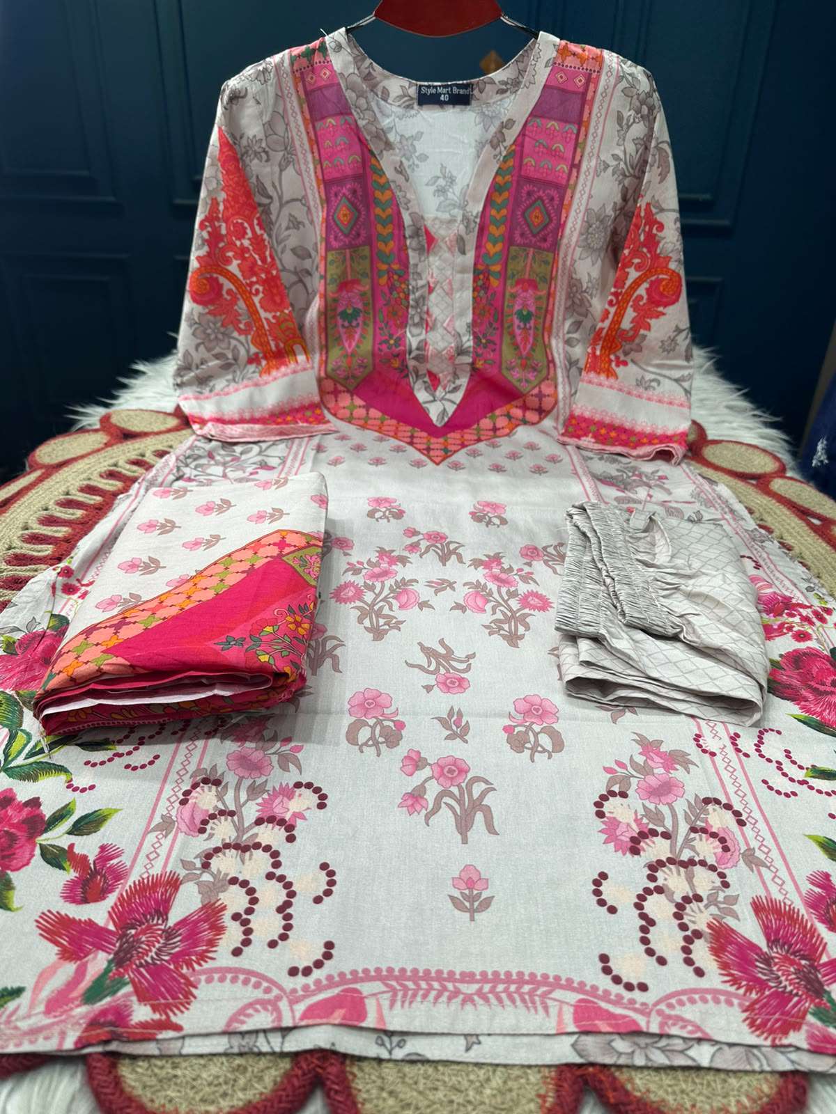Joypuri Ash Magenta Printed Stitched - 1150