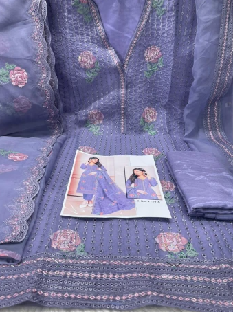 PREMIUM Quality Organza Unstitched Party Collection - 1550 Levendar