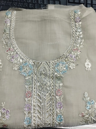 Premium Quality Original IC kanchi Pure Unstitched Party Collection - 2500 brawn