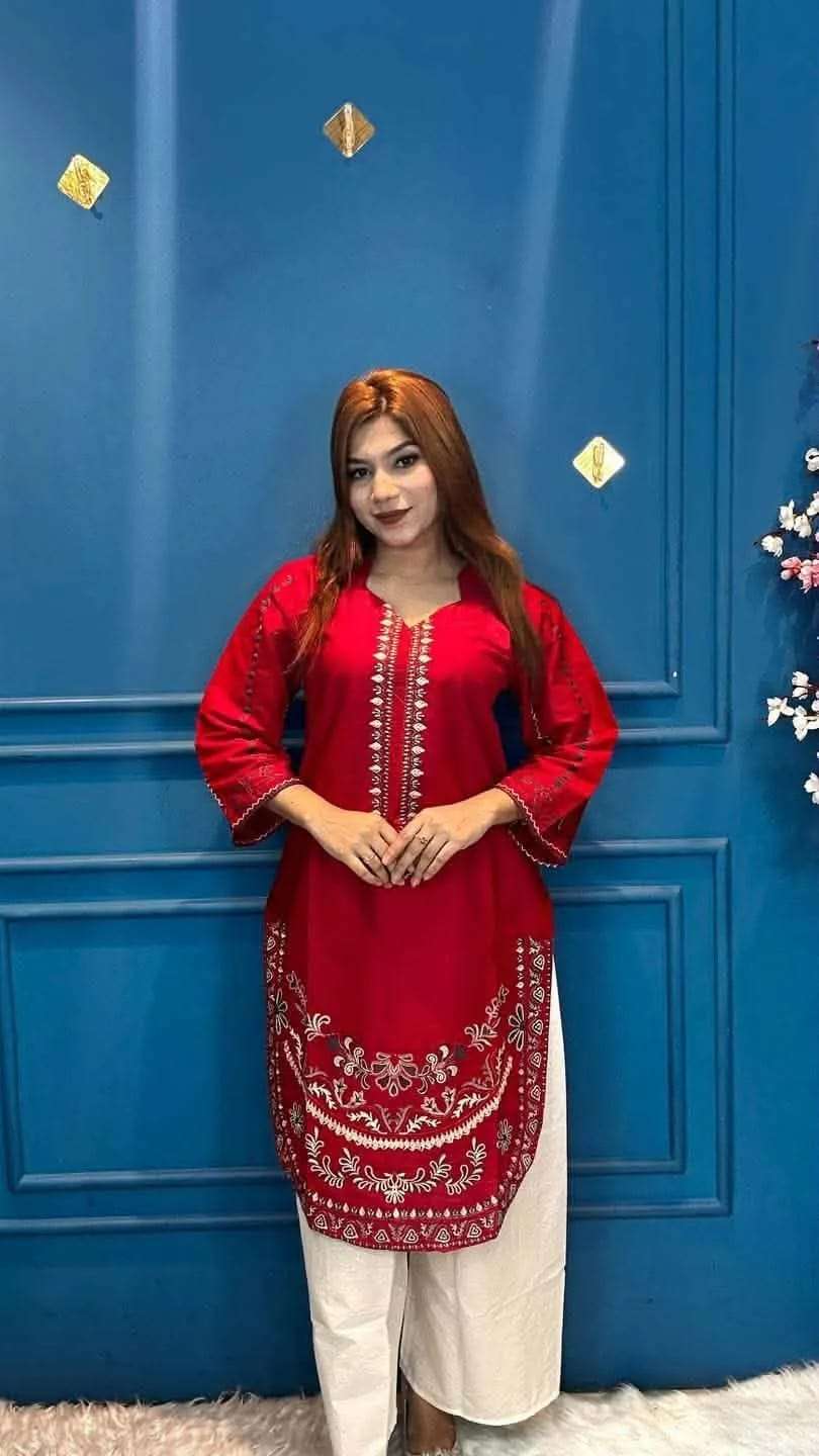 Red White Salwar 2 piece Set - 1050