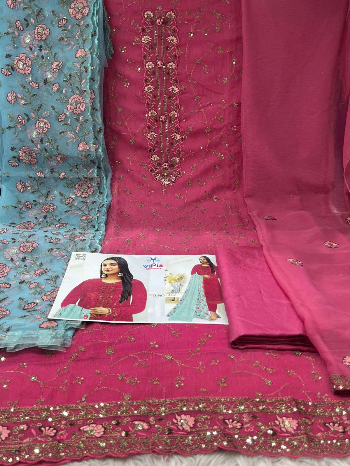 Premium Quality Pakistani Catalouge Chini gura Silk Unstitched Party Collection - 1650 onion