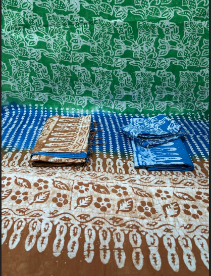 Natural Batik Green Brown Unstitched Dress - 1200