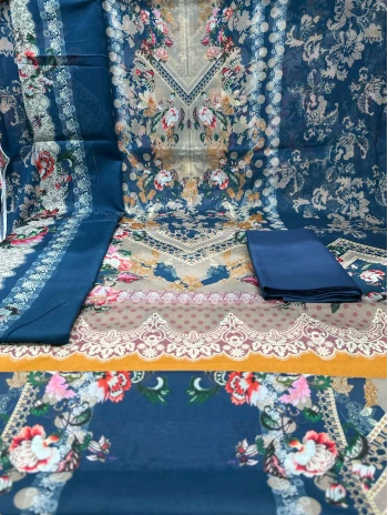 Premium Quality Unstitched Printed Zamzam Swiss Cotton Collection - 999 Sea Green