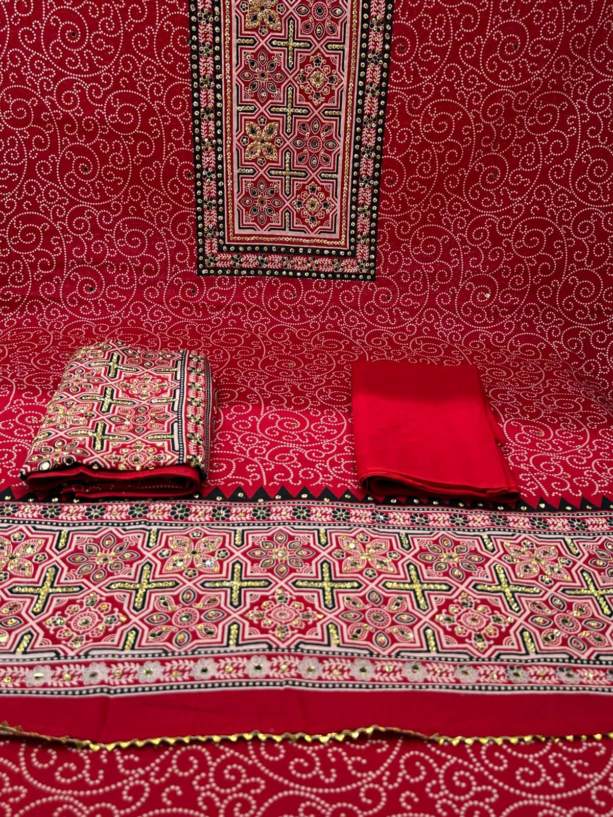 Lahori Silk Red Mirror Work Touch .31