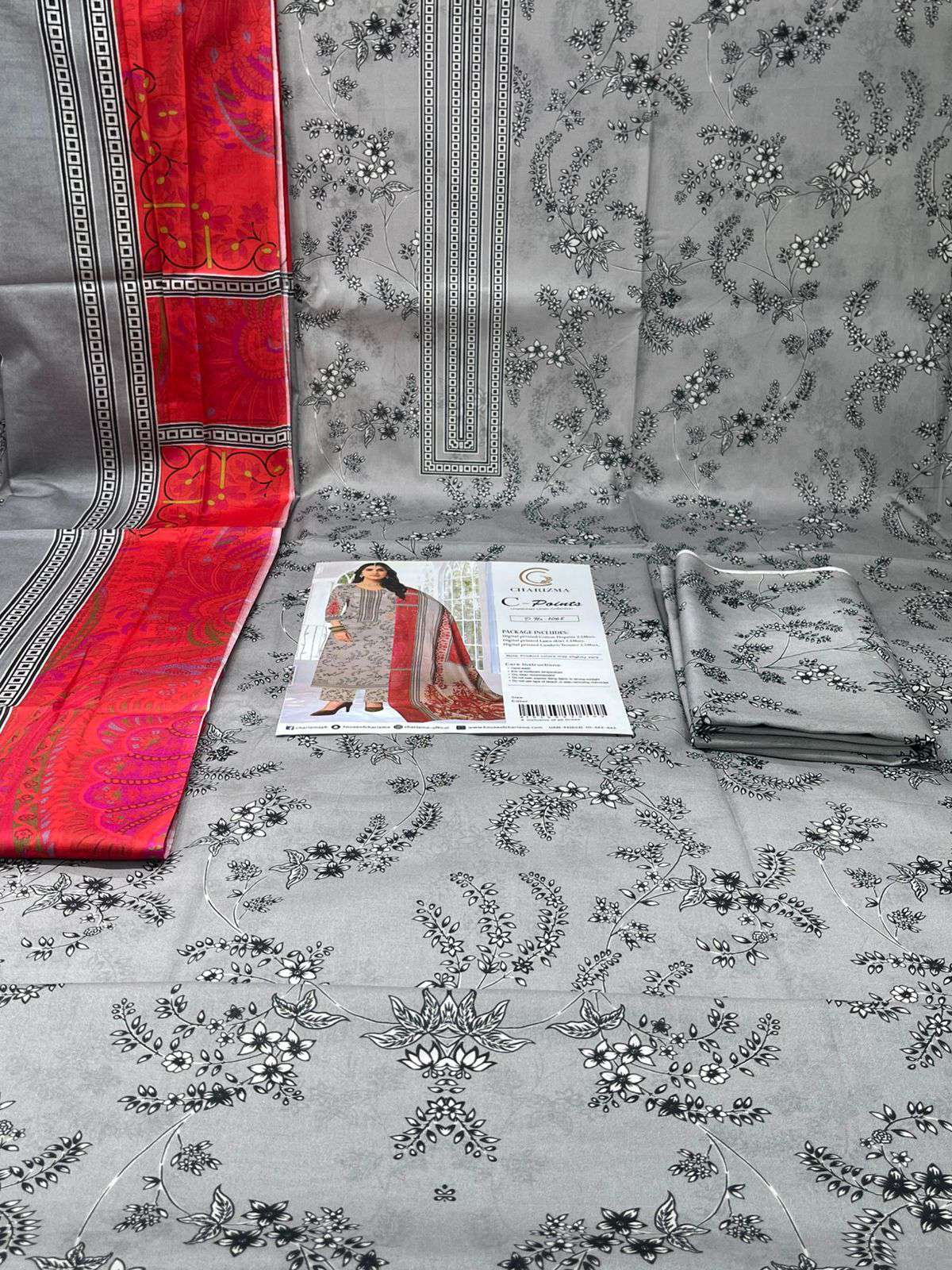 Charizma Pakistani Catalogue Printed Unstitched Cotton Collection - 1050 Gray