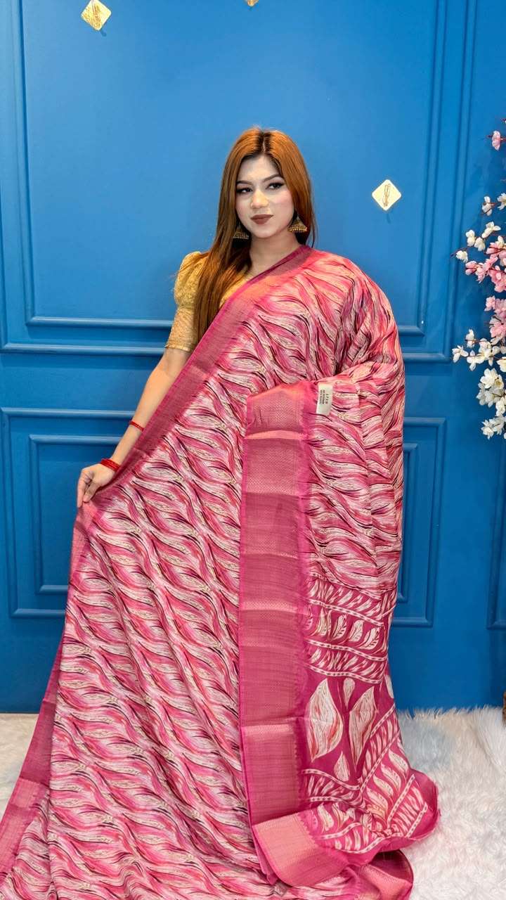 Snigdha Soft Moslin Magenta Floral Saree