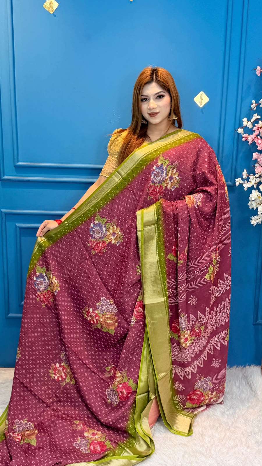 Snigdha Soft Moslin Chocolet Floral Saree