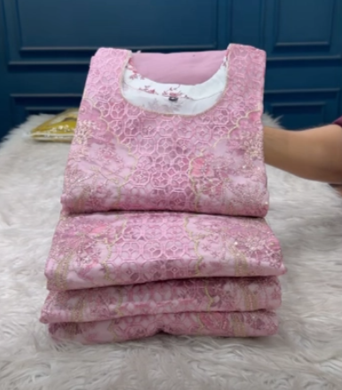 Premium Quality Pakistani Inspired Pure Organza Stitched EID Party Collection - Onion 2600