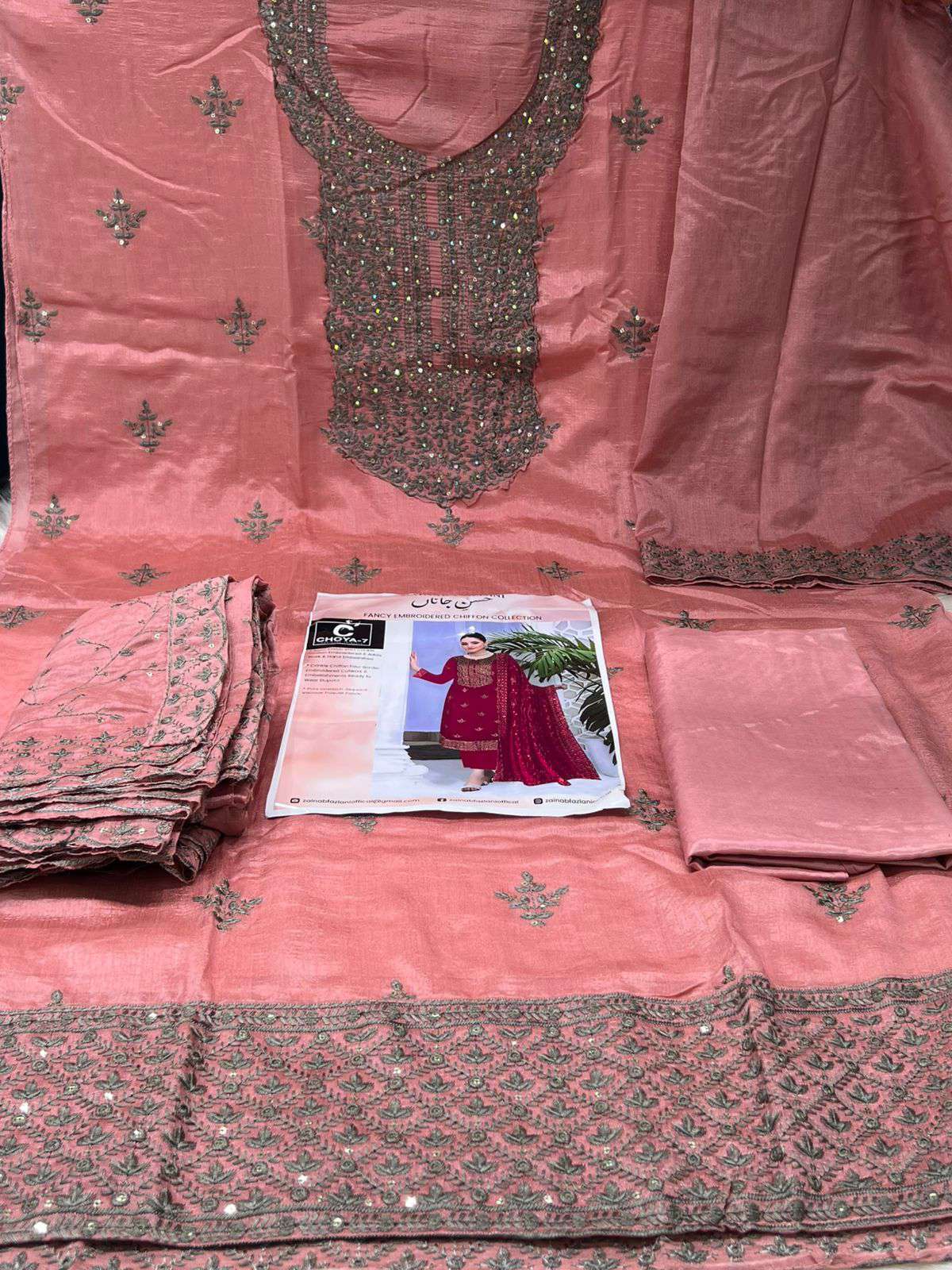 NEW ARRAIVALS PREMIUM Quality Luxury Chiffon Unsitiched Party Collection - 1150 Pink