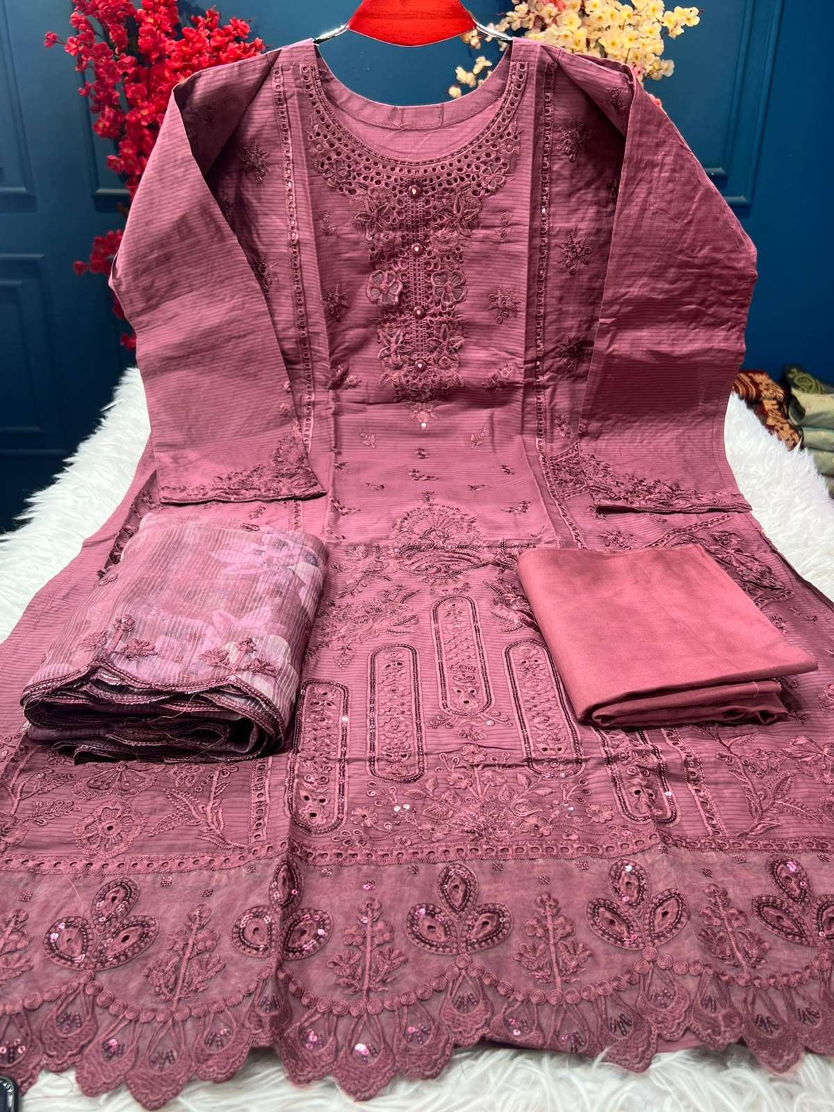 Festive Authentic Maroon Semi Stitched Suit - 2150