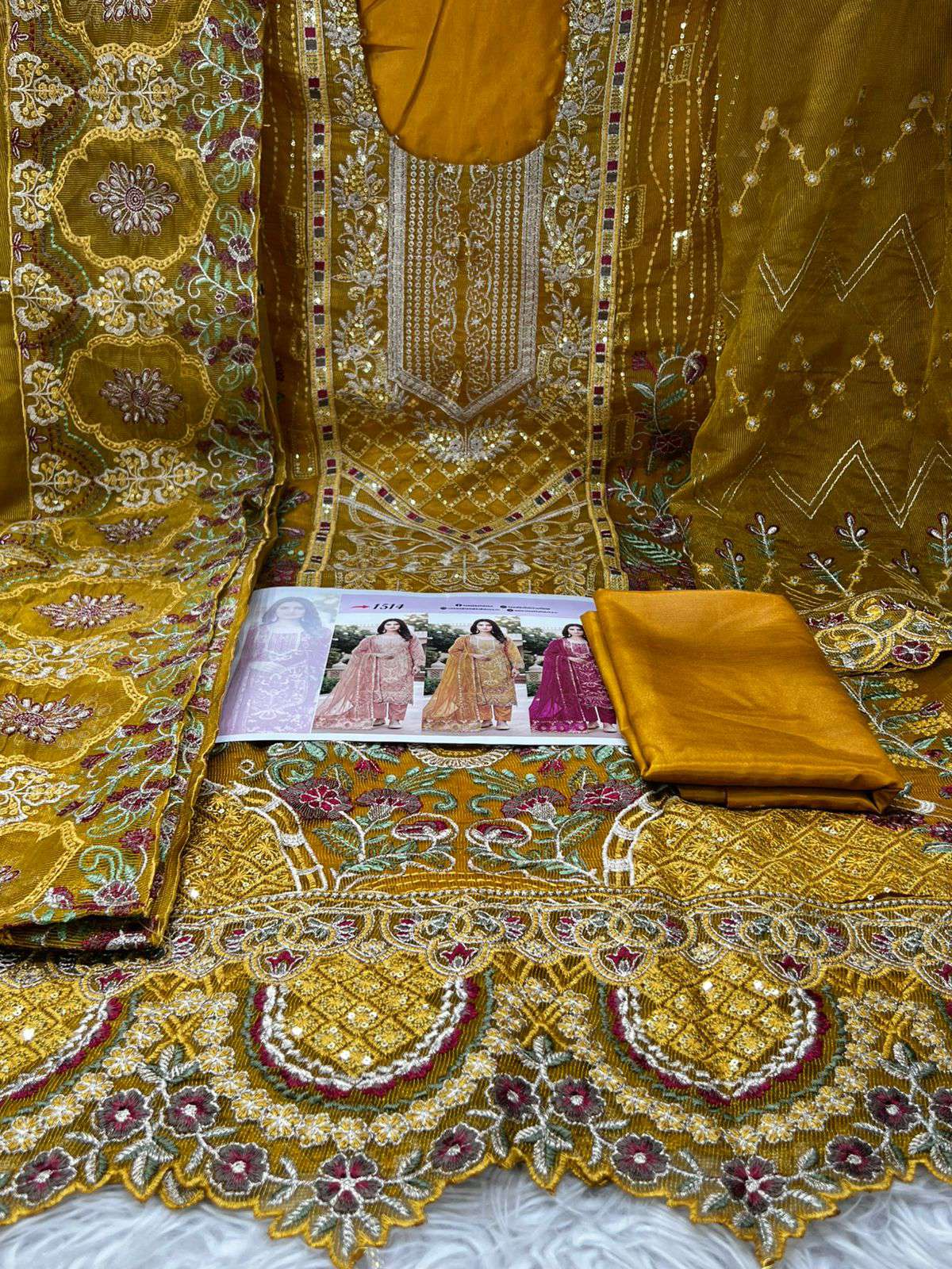 Premium Quality Pakistani Inspired Quota Fabric Unstitched Collection - 2000 Mustard