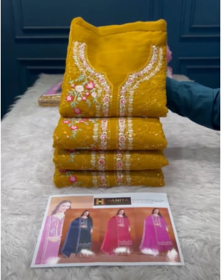 New Arraivals VIPUL Cetalogue Pure Organza Unstitched Collection - 1650 Mustard