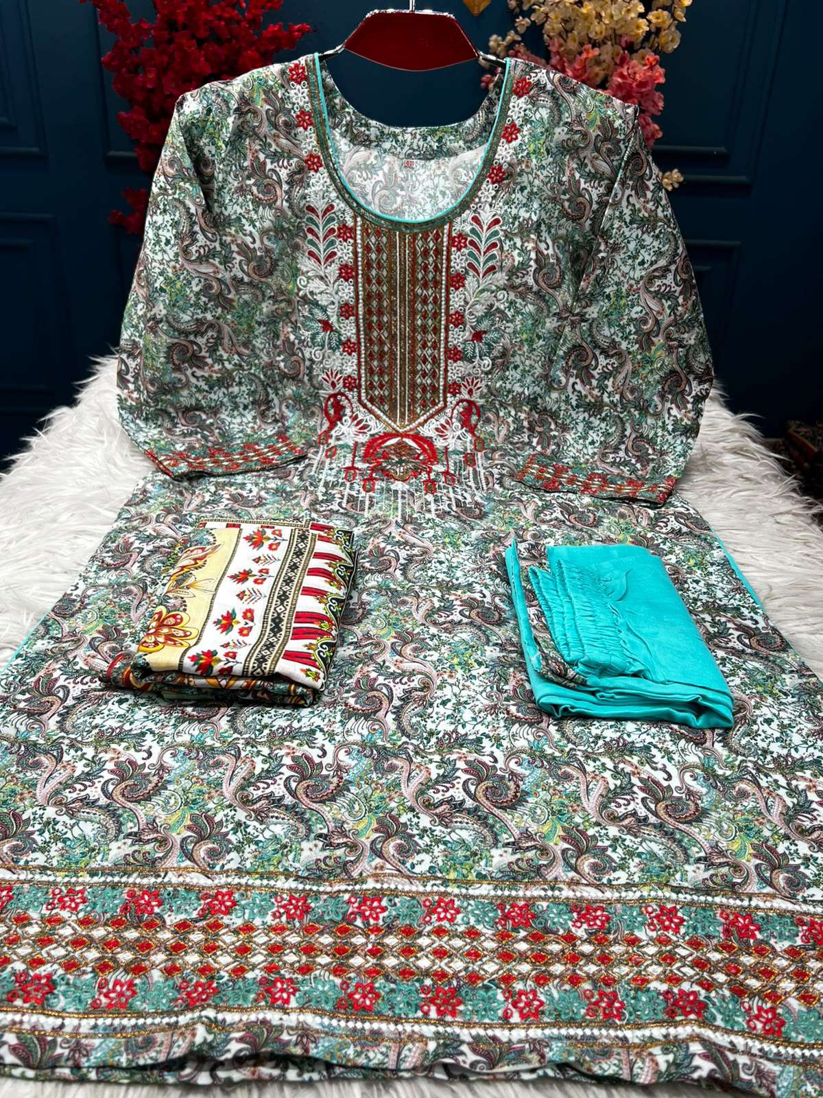 Cherry Silk Green Stitched Dress - 1100