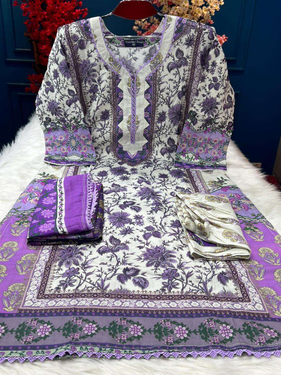 Phulmoti Step Cotton Ready Violet Set - 1150