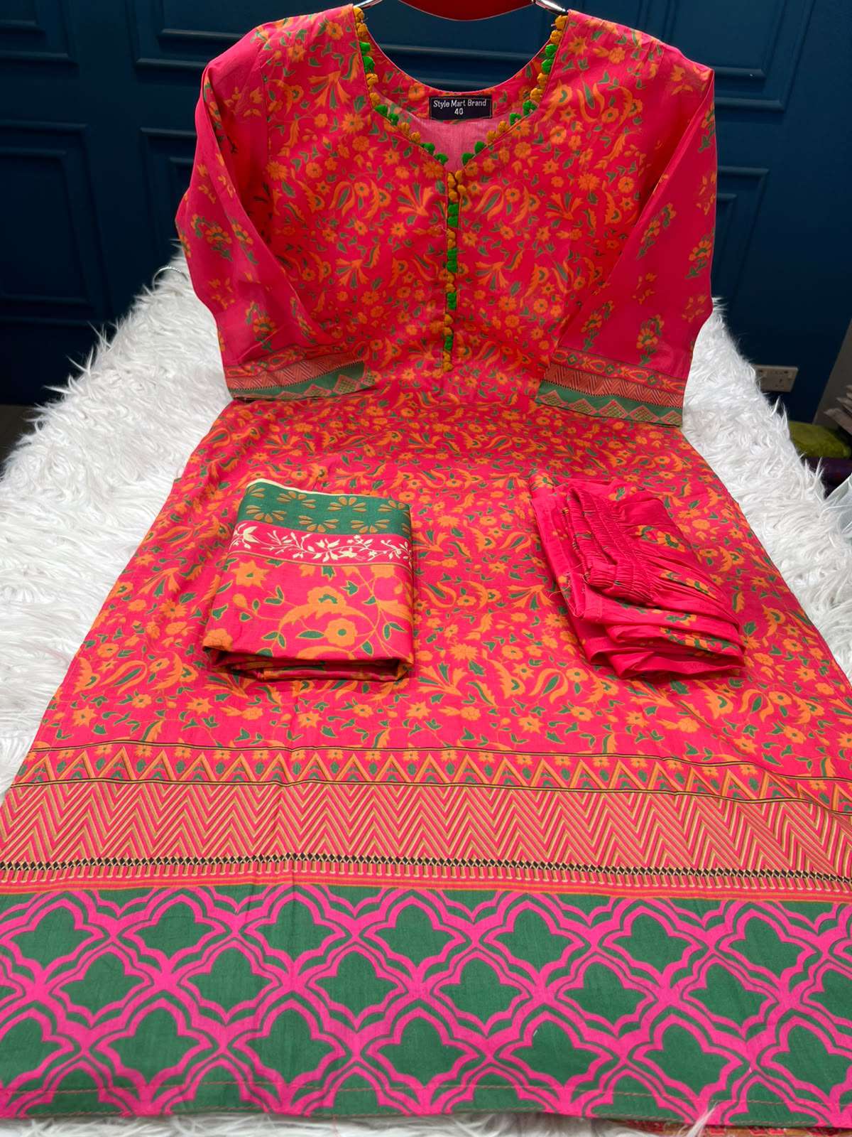 Charizma Printed Red Orange Stitched Lawn - 1150