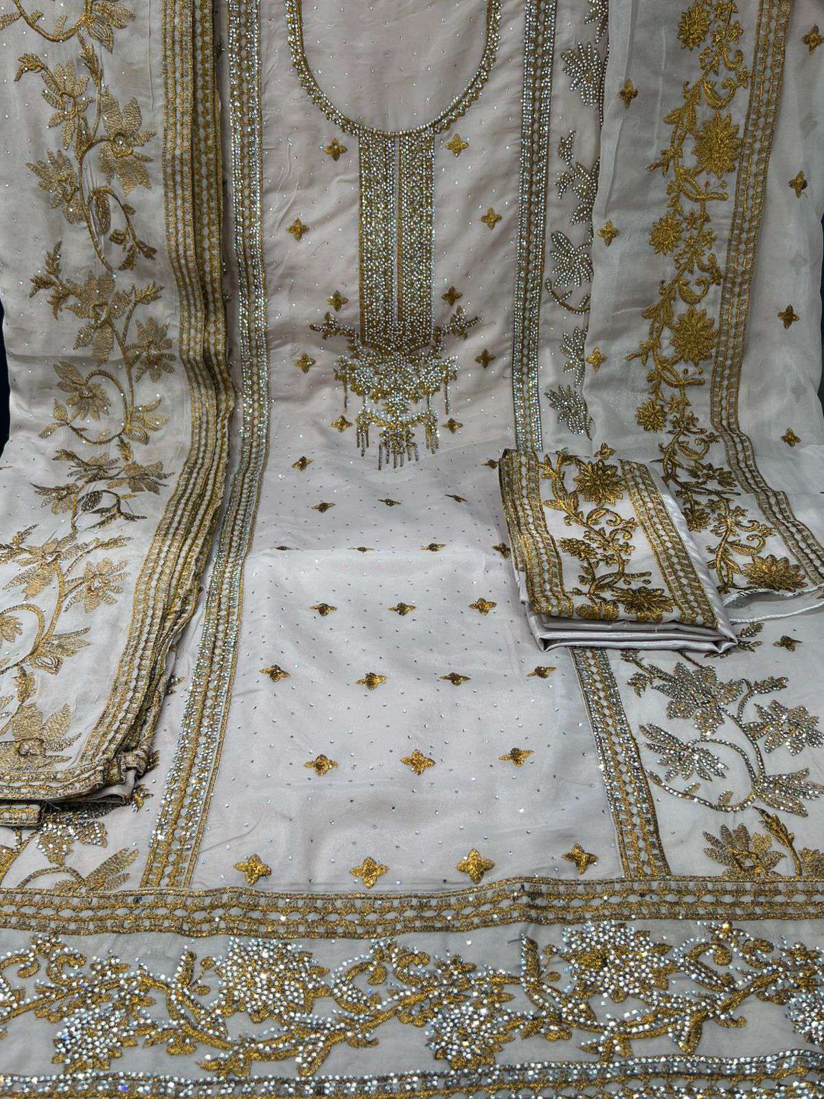 Premium Quality Original Boutiques Unstitched Party Collection - 2000 Cream