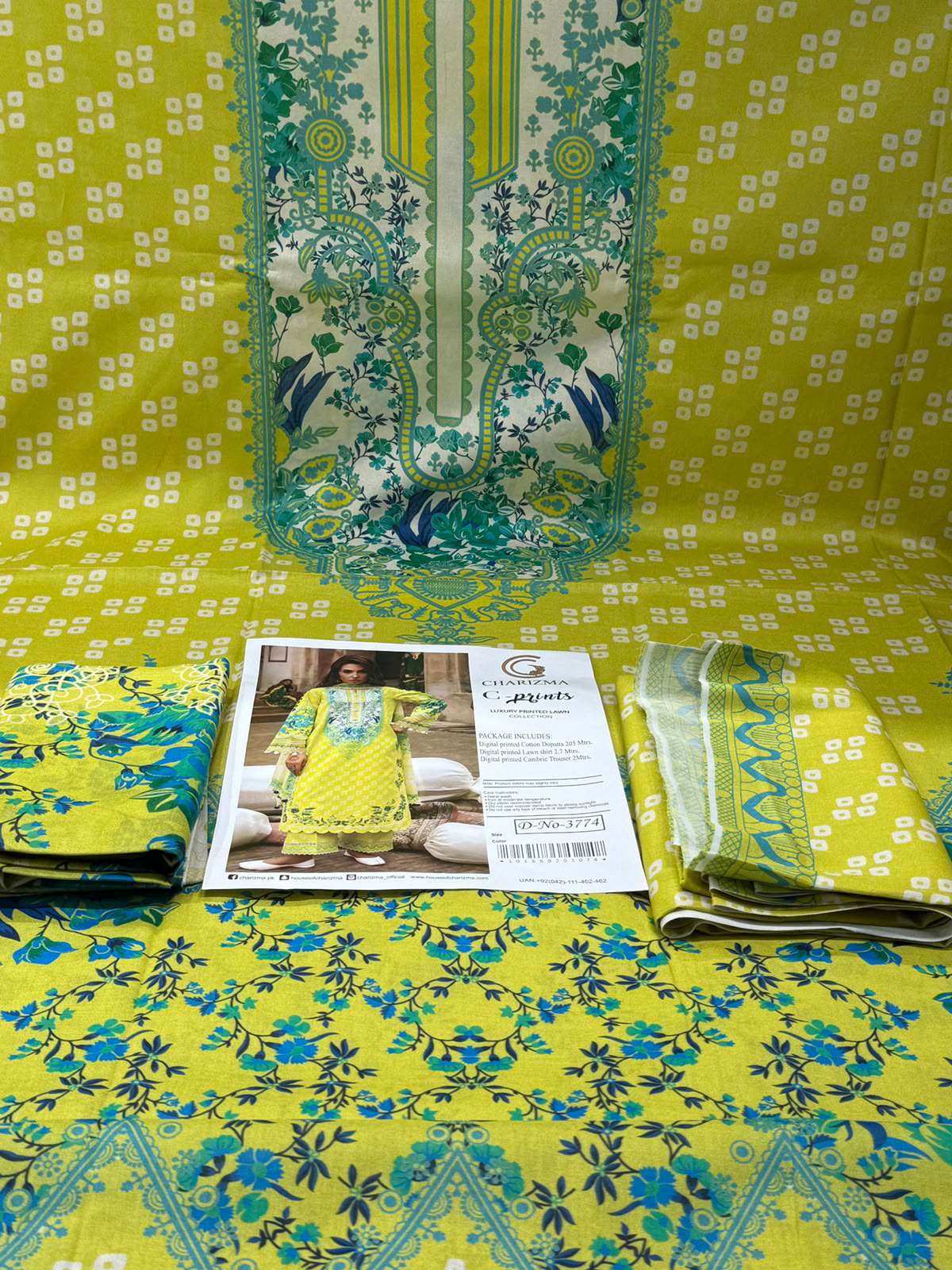 Charizma Printed Lime Green Unstitched - 1150