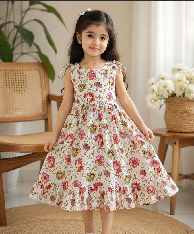 Adorable Cream Flowery Baby Frock
