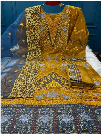Premium Quality Pakistani Inspired Pure Organza Stitched Collection - 2400 Mustard