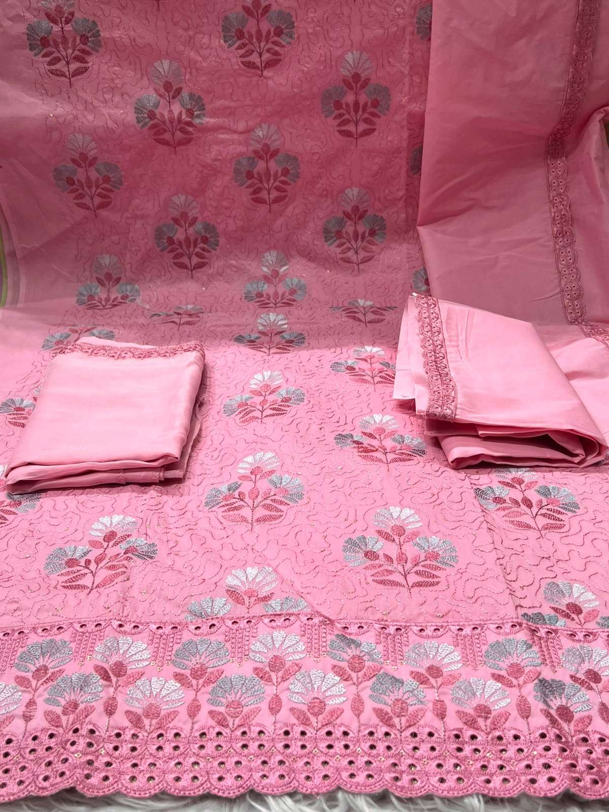 Women Ethnic Pink Unstitched Set - 1600
