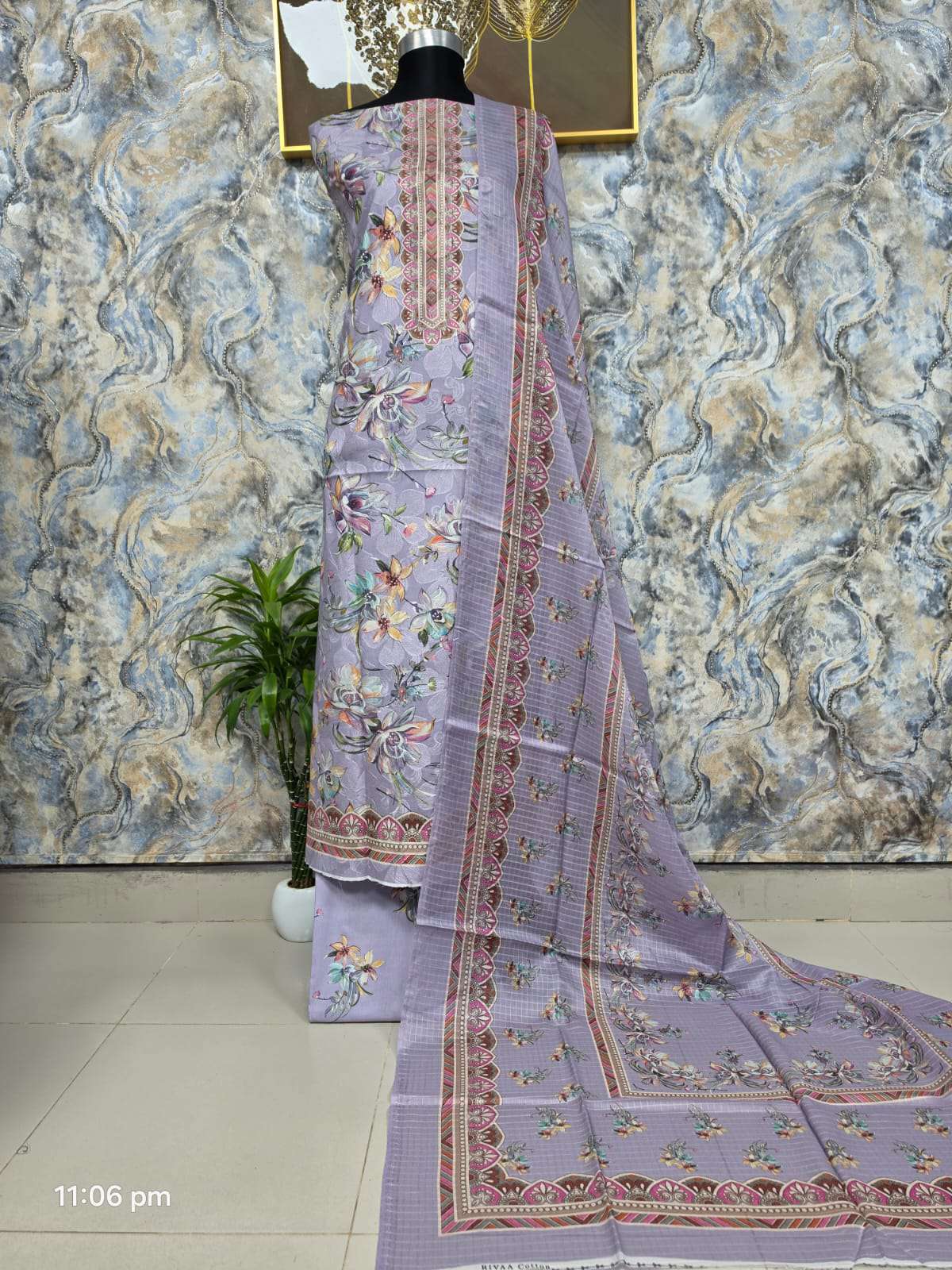 Rivaa Modern Unstitched Cotton Suit Lavender - 1550