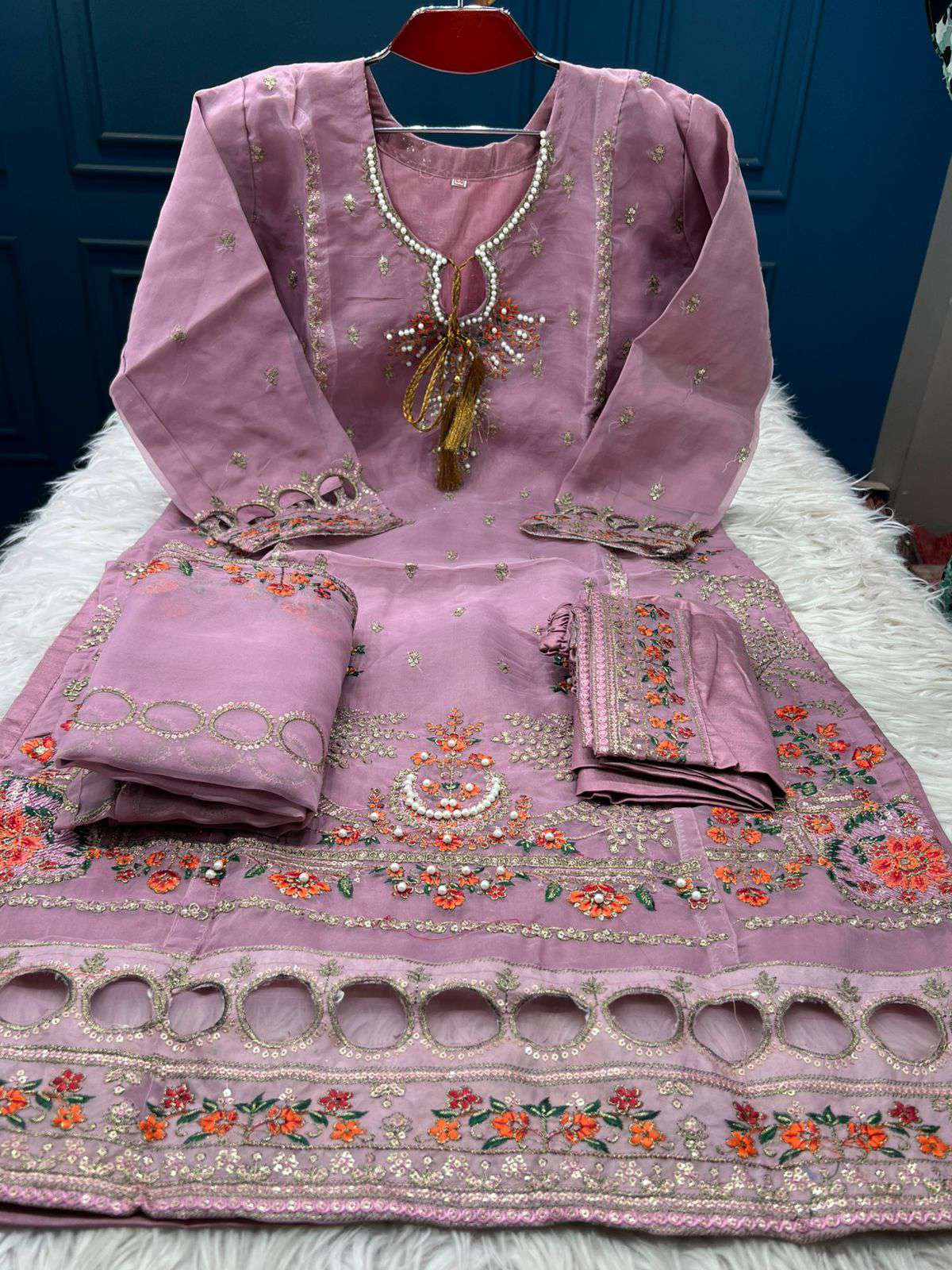 Baby Pink Neckline Stitched MAHPANA Party Wear