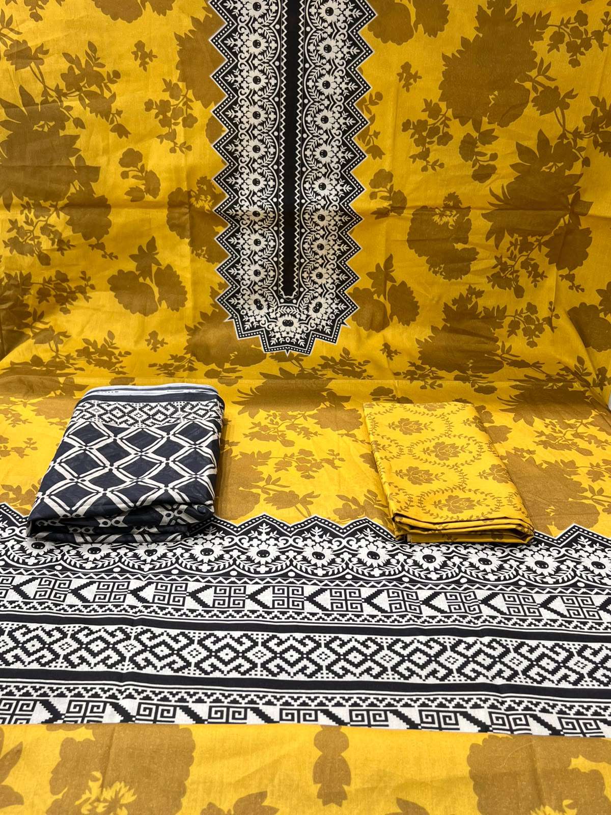 Yellow Printed Unstitched - 1050