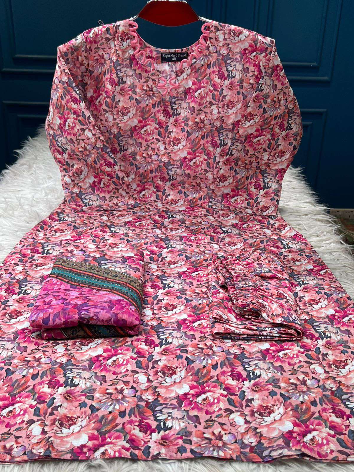 Slub Cotton Pink Mixed Stitched Dress - 1250