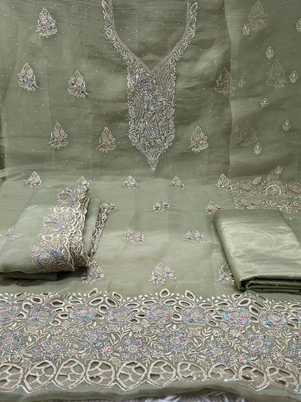 Exclusive Pakistani Inspired Kanchi Pure Unstitched Party Collection - Olive Colour 2700