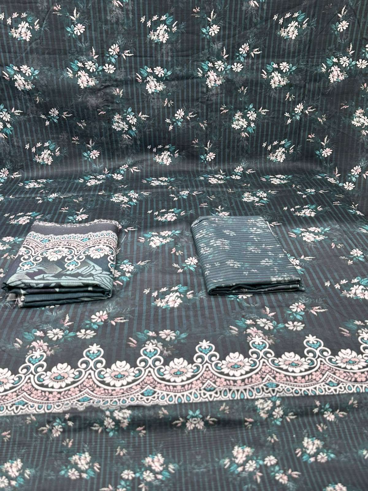 Fashionable Battle Green Unstitched Set - 1250