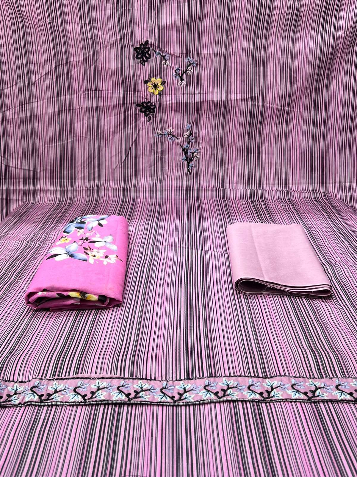 Pink Striped Unstitched Salwar Kameez - 1100
