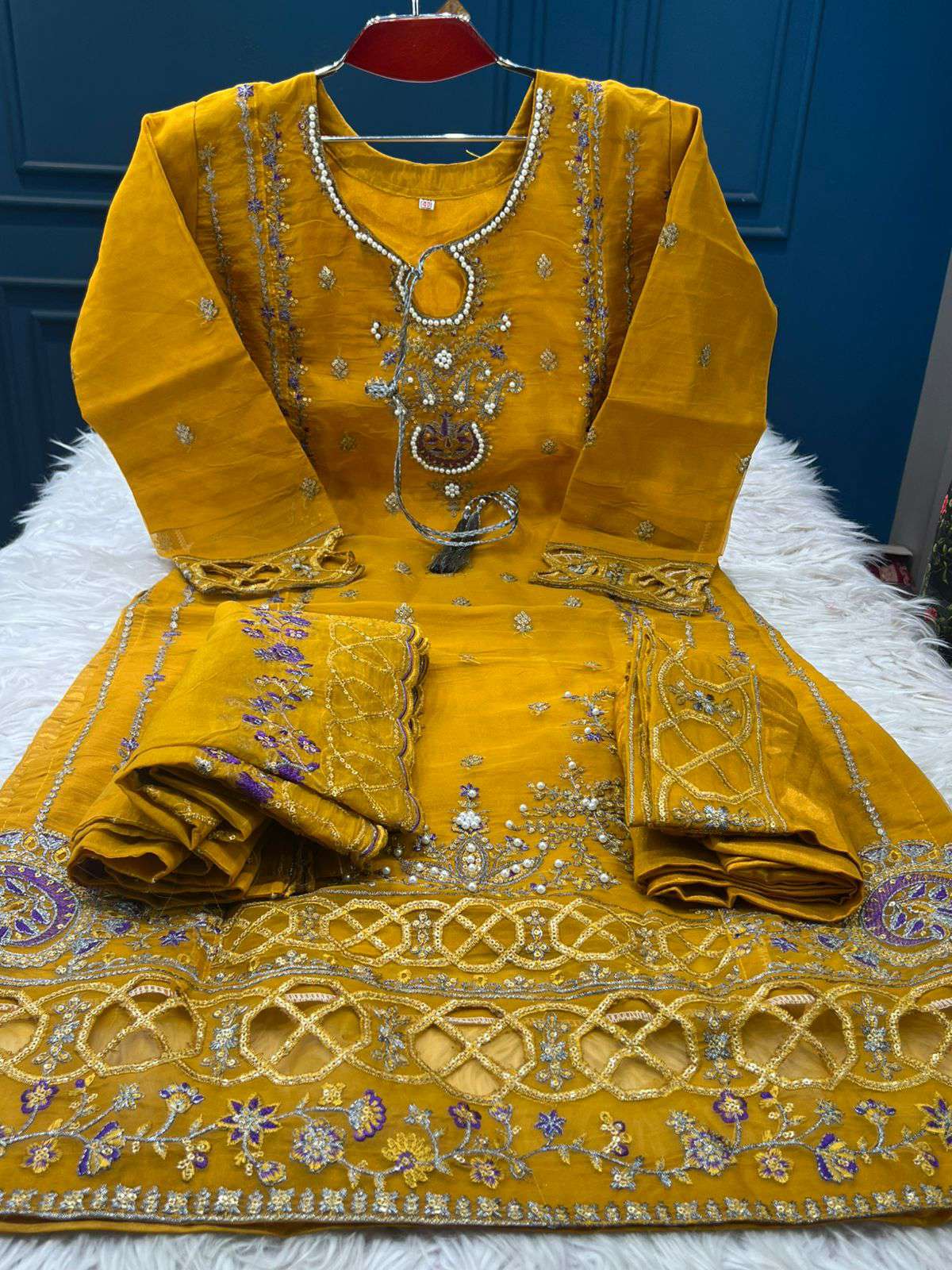 Lavender Neckline Golden MAHPANA Party Wear