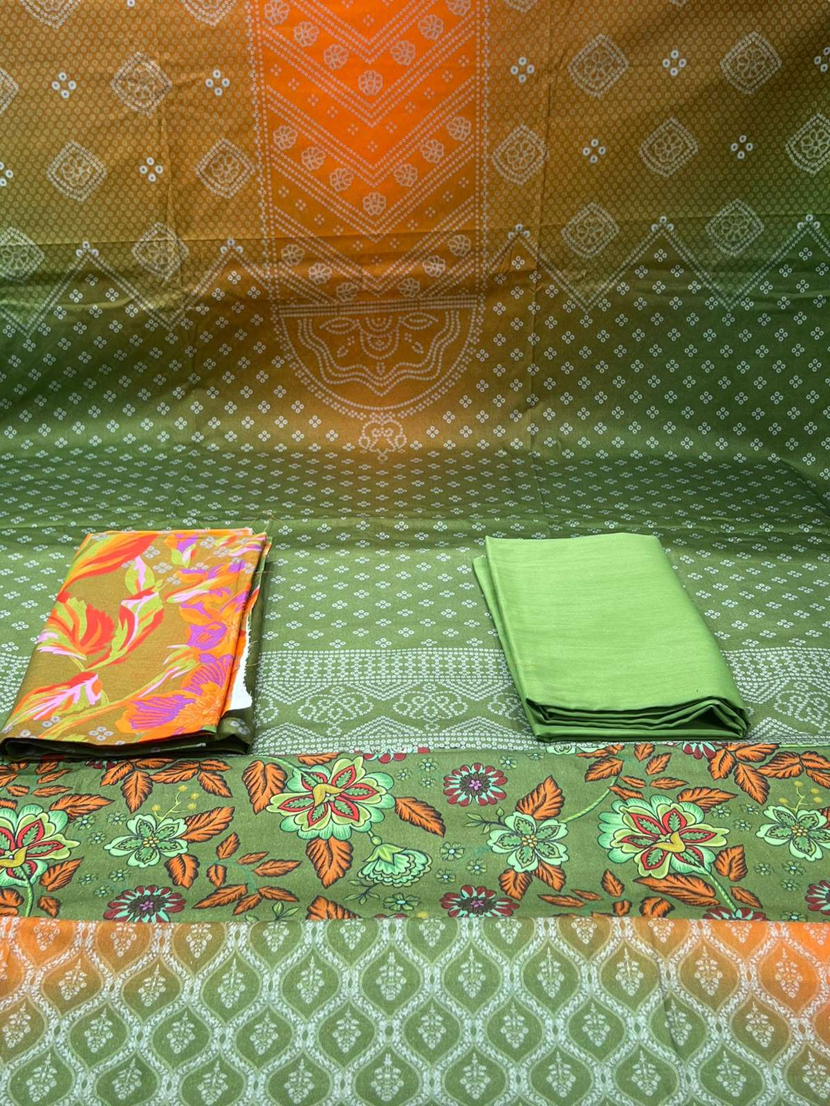 Chunri Printed Greeny Orange Salwar Kamiz - 950
