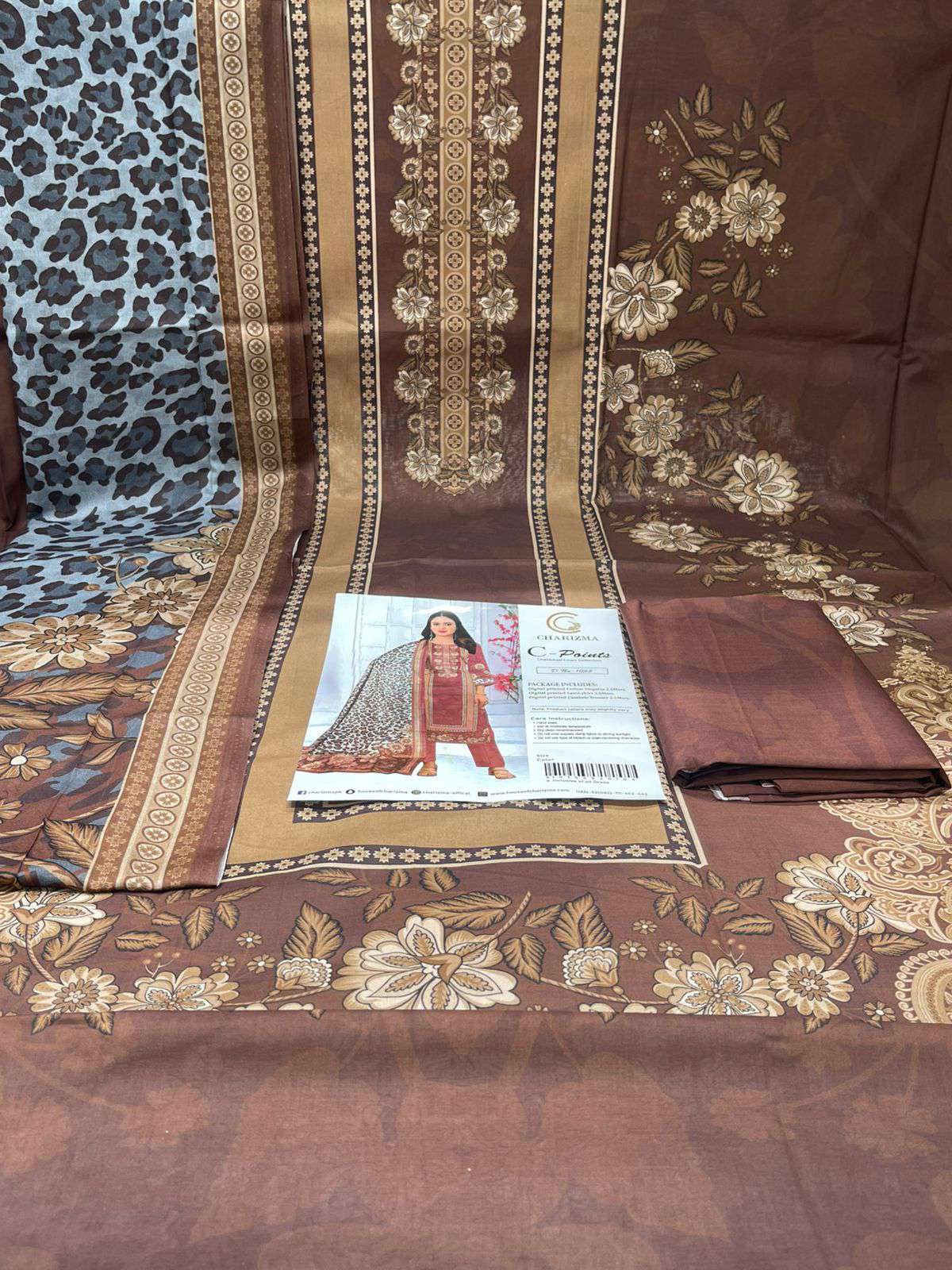 Charizma Pakistani Catalogue Printed Unstitched Cotton Collection - Brown 1050