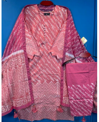 New Arraivals Vegetable Batik Stitched Three Piece For Women Collection - Pink 1300