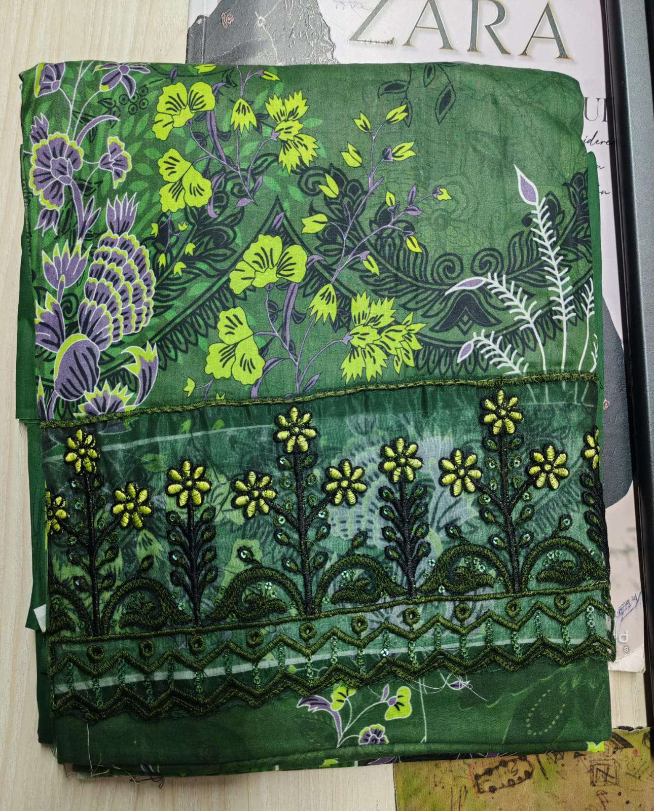 Elegant Embroidered Jungle Green Premium Cotton Wear