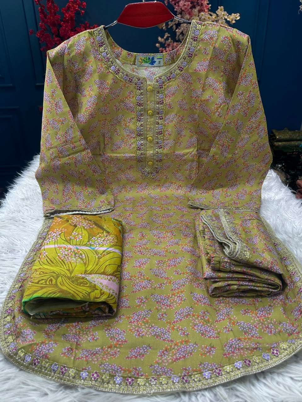 Farshi Cut Olive Dress - 1100