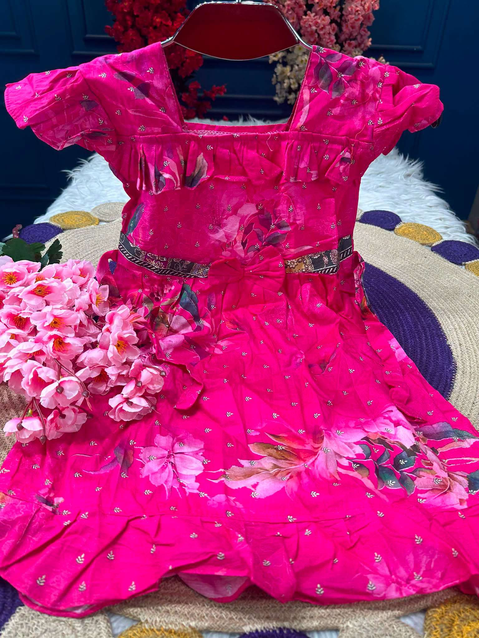 Magenta Printed Baby Dress
