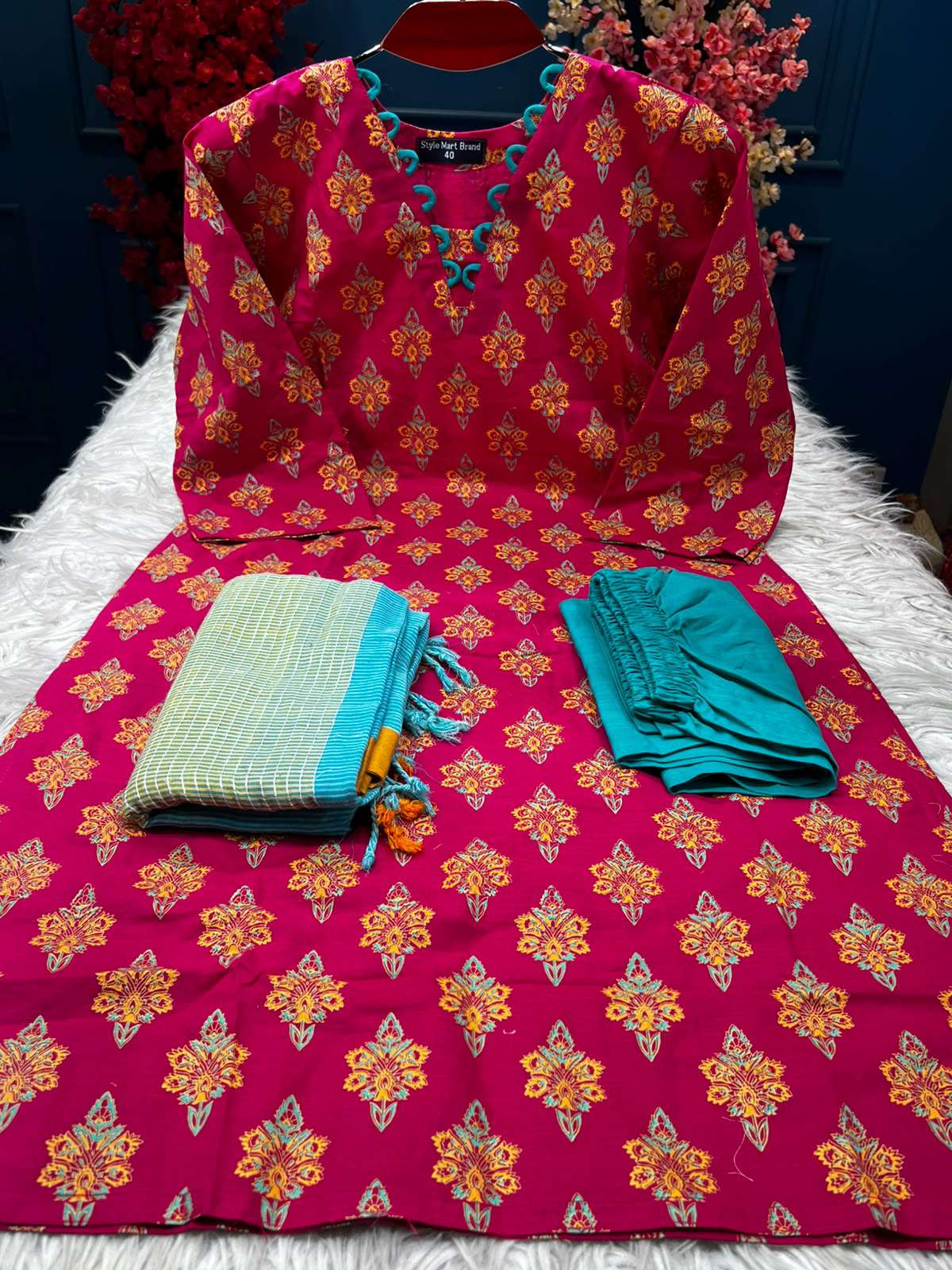 Slub Cotton Textured Magenta Stitched - 950