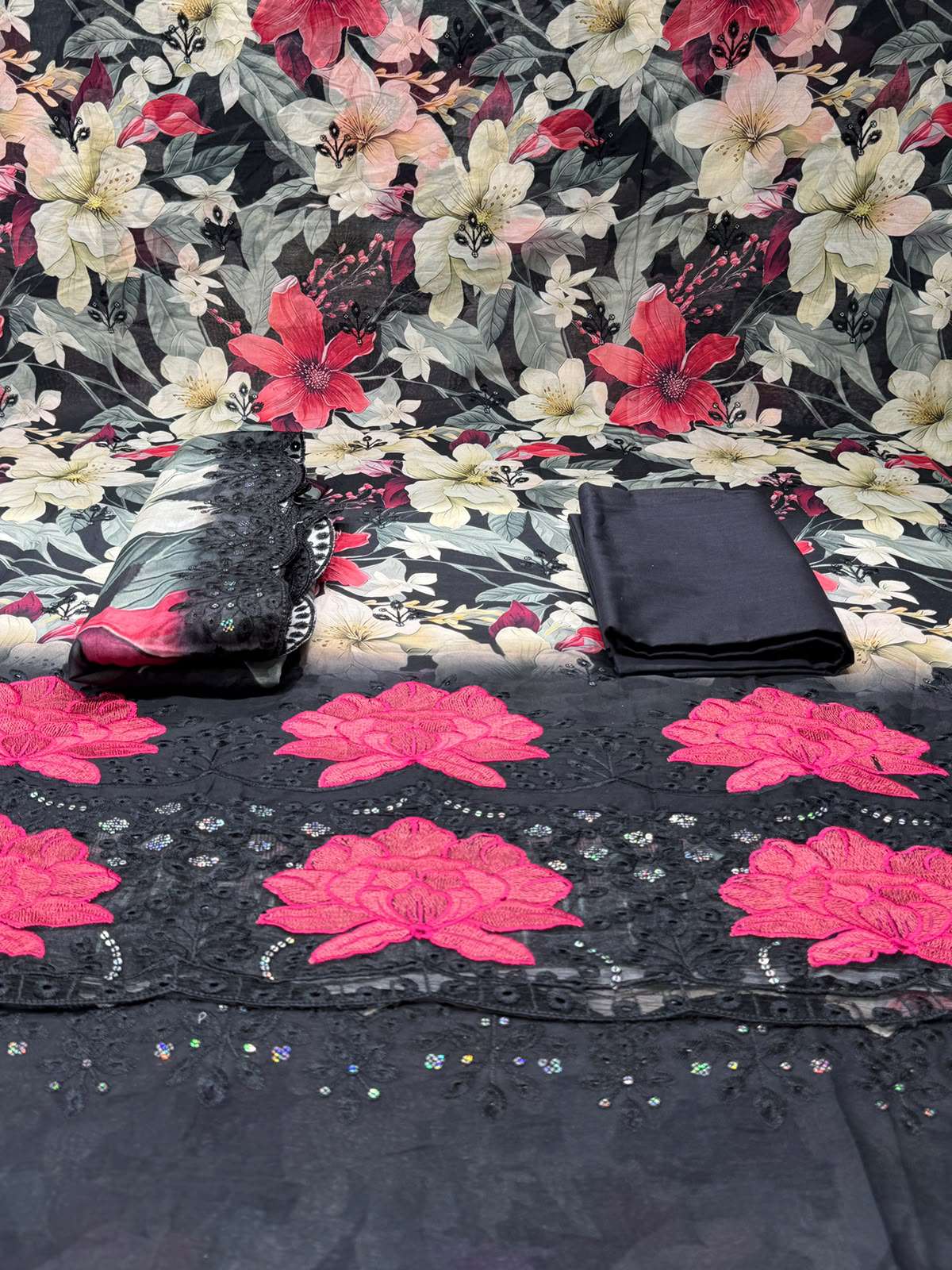 Black Flowery Switch Cotton Dress - 1300