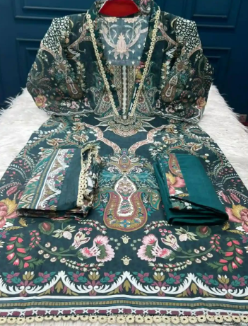 New arraivals Luxury Lawn Unstitched Collection - 1100 Battle Green
