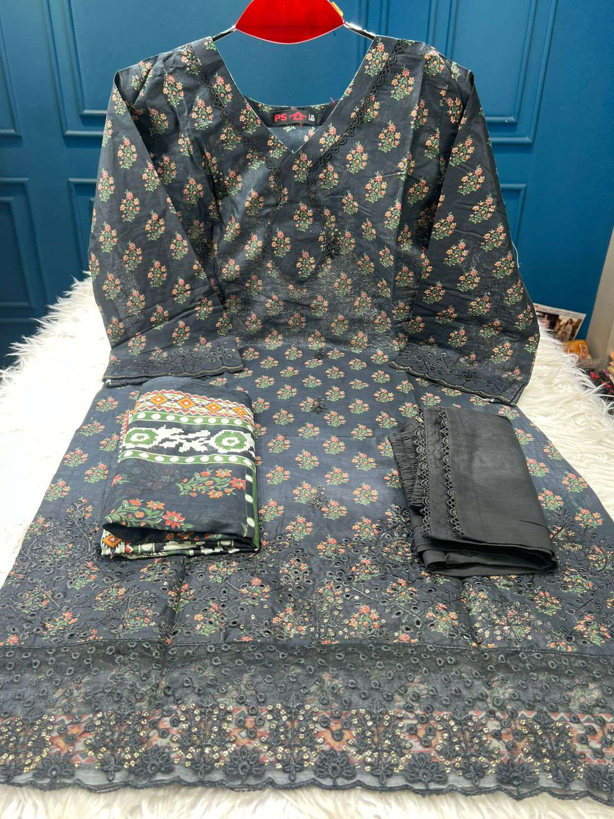 Classic Print Black Salwar Kameez - 999