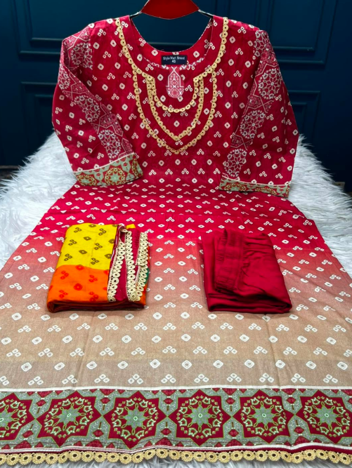 Chunri Printed Red Stitched Salwar Kamiz - 1100