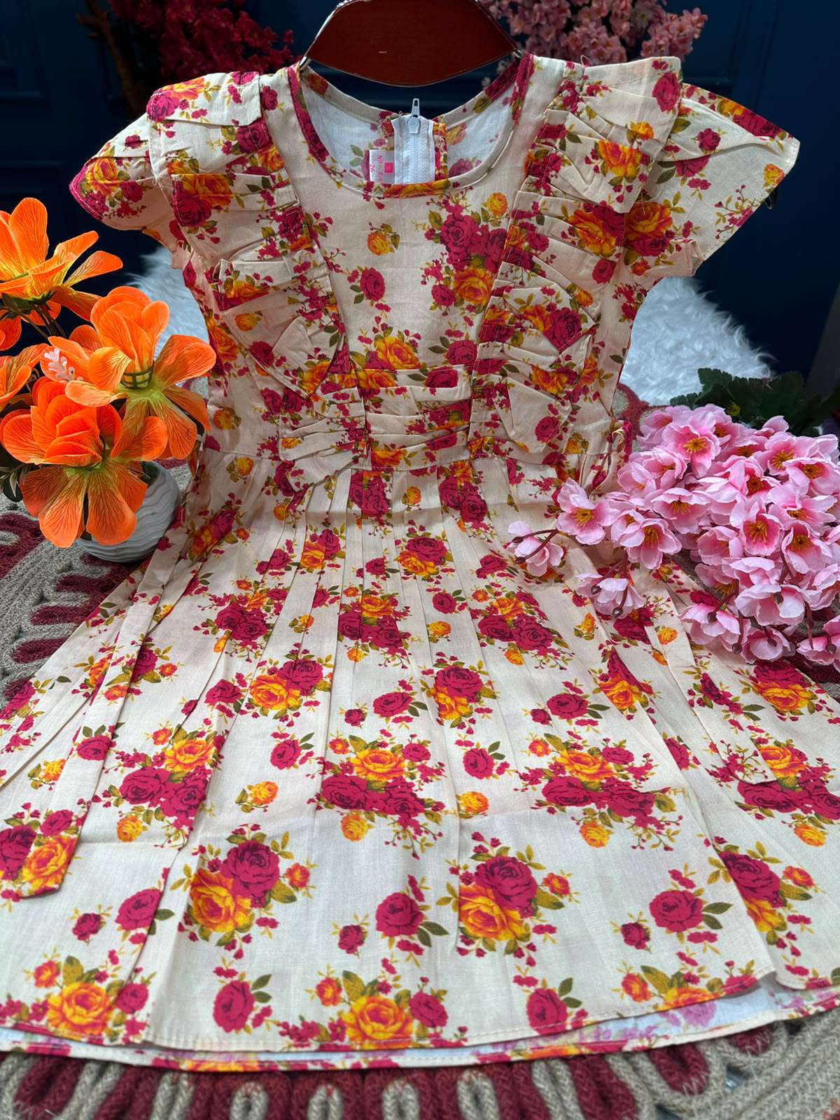 Pink Rose Garden Printed Baby Frock