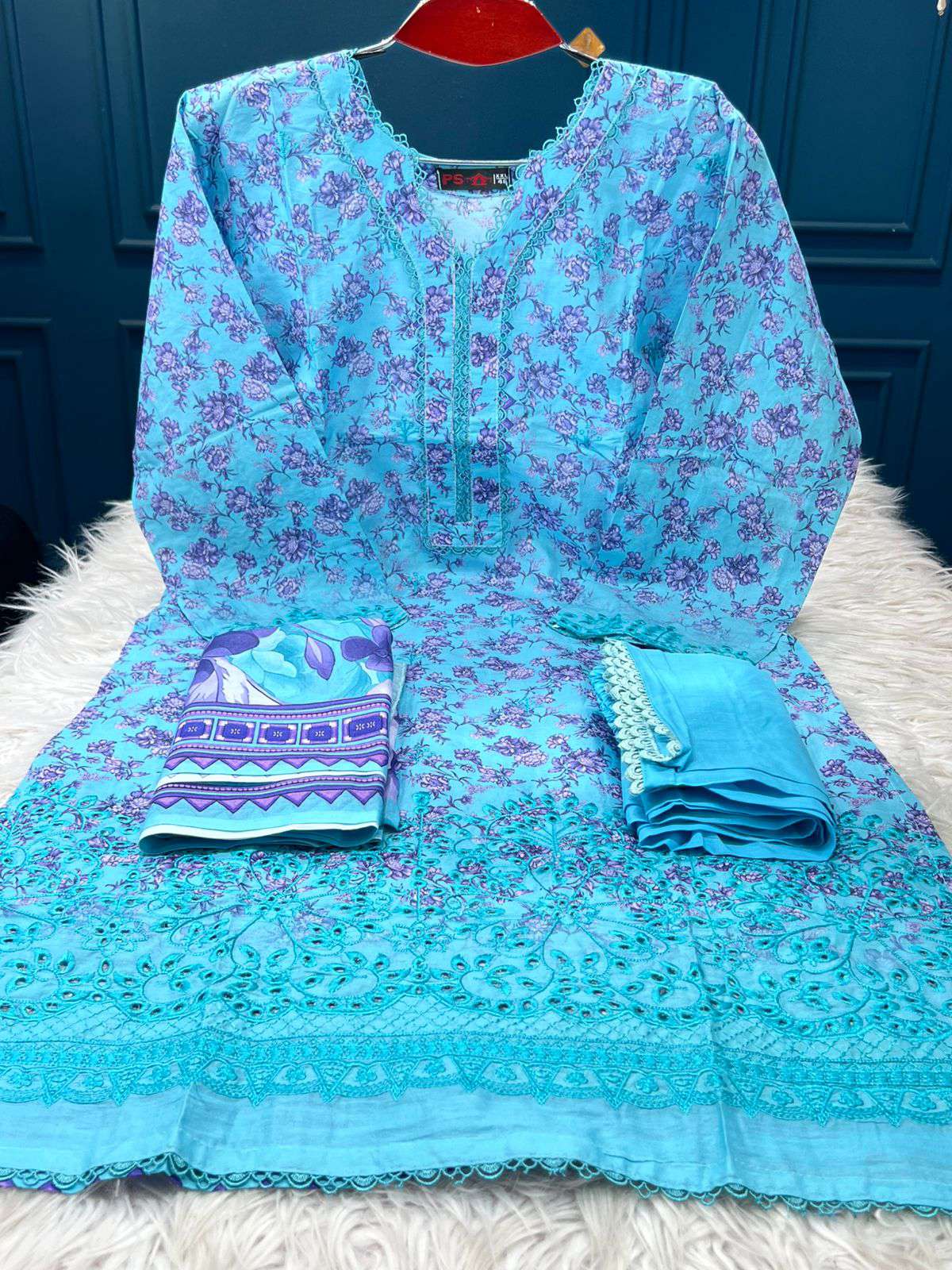 Classic Print Sea Blue Salwar Kameez - 999