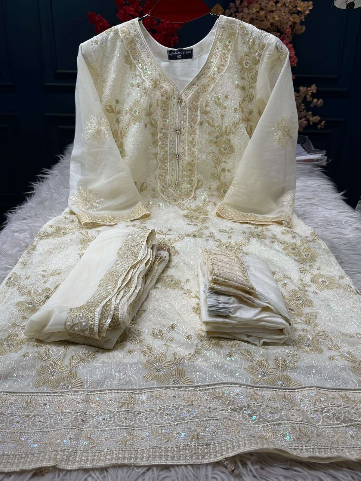 Sadabahar Soft Chinon White Dress - 1900