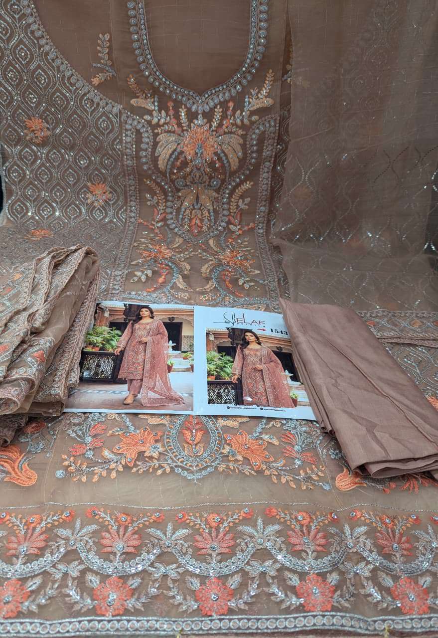 Pure Organza Unstitched Collection - 1900 BROWN