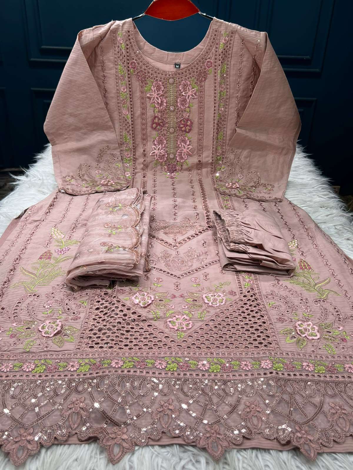Fashionable Peach Cutwork Salwar Kamiz - 2400