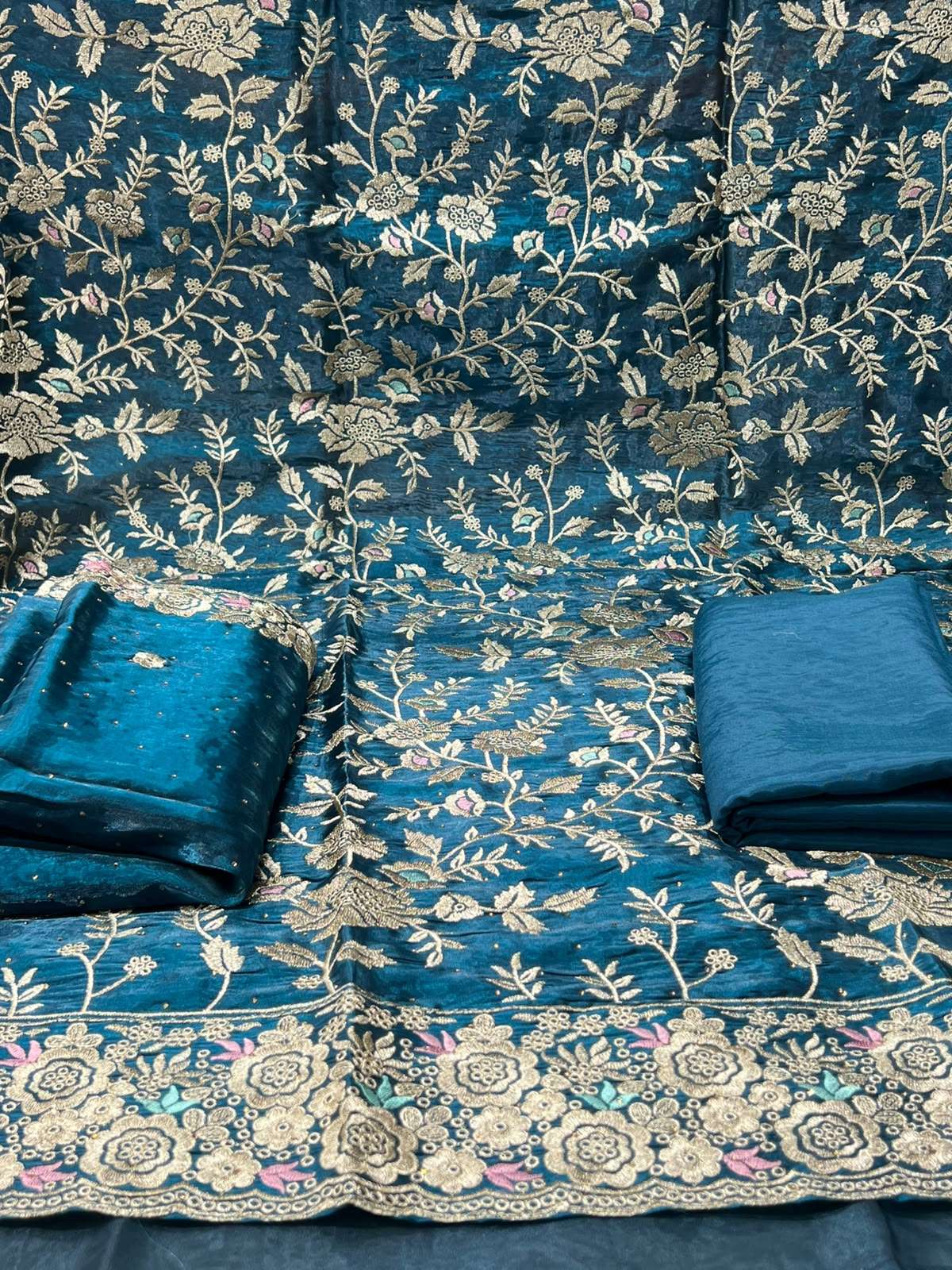 Original Indian Teal Tiny Flower Benarase - 1300